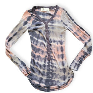 Vintage Havana Tie Dye Ribbed Knit Long Sleeve Henley T-Shirt Sz Small NWOT